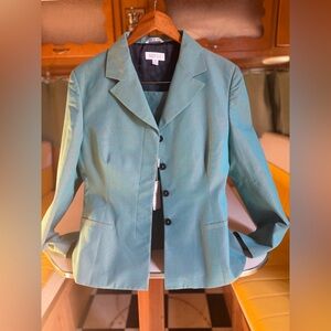 Barneys New York Teal Button-Up Blazer and Skirt Suit Set